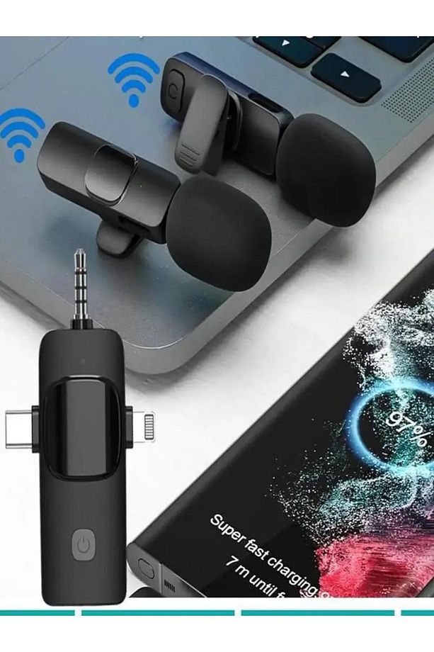 3in2 Yaka Mikrofonu Type-c Iphone Jak Giriş Telefon Uyumlu 20m Wirelees Yayın Youtuber Tiktok Skype - 2