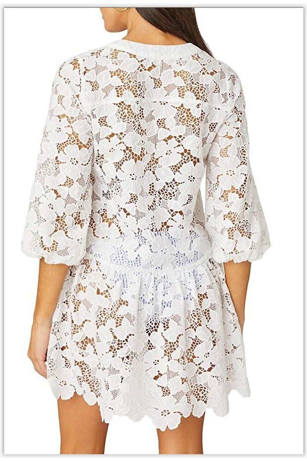 Dantel mini plaj elbisesi - 4