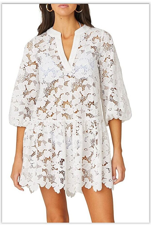 Dantel mini plaj elbisesi - 2