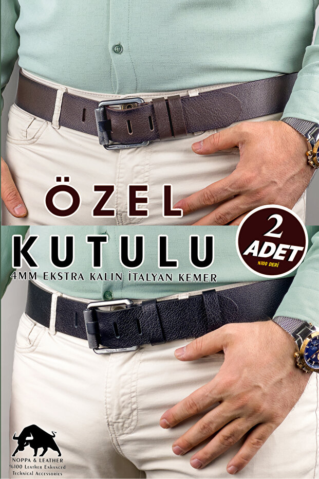 2-Piece Custom-Made Genuine Leather Men's Jeans Belt 4.5CM Black Pipe Buckle Extra Thick Italian Sports Belt