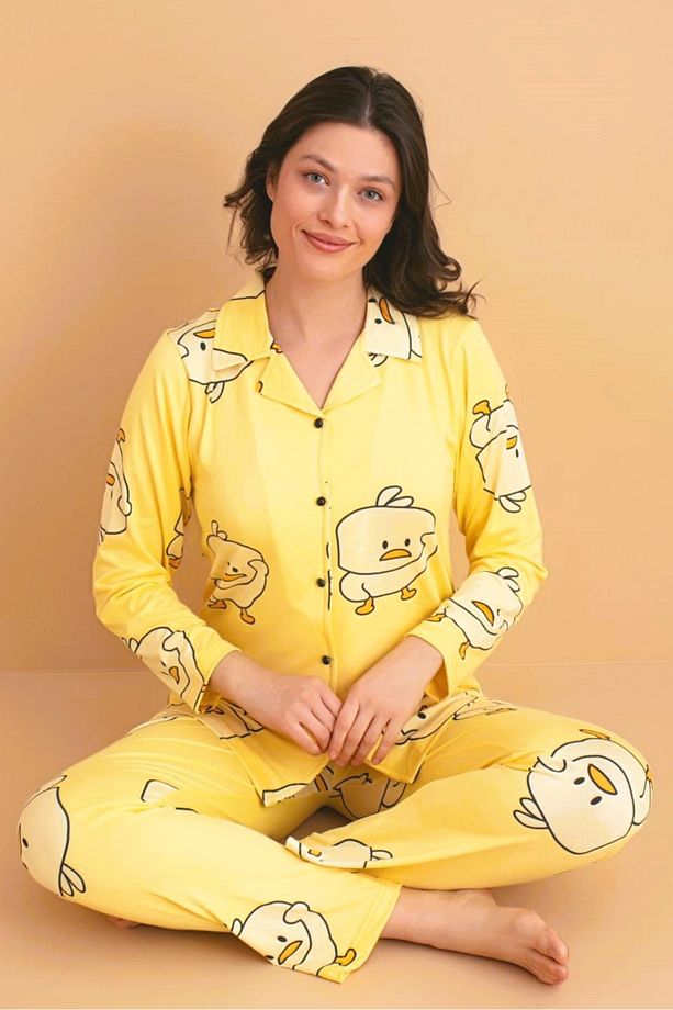 Civciv Desenli Kadın Pijama Takımı New Check Civcivli - 1