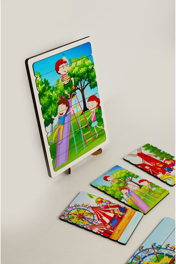 Ahşap Çubuk Puzzle, 3lü Set Puzzle, Lunapark Puzzle, Montesorri Puzzle ÇB301 - 3