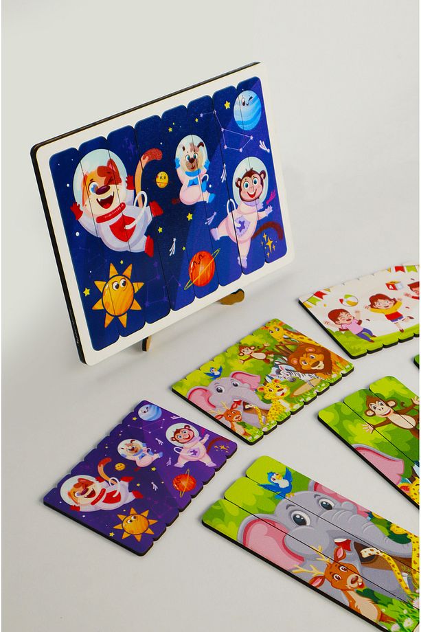 Ahşap Çubuk Puzzle, 3lü Set Puzzle, , Montesorri Puzzle ÇB302 - 1