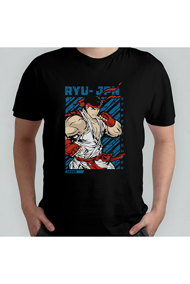 Street Fighter Ryu Unisex 100% Cotton Crew Neck T-Shirt Model 1