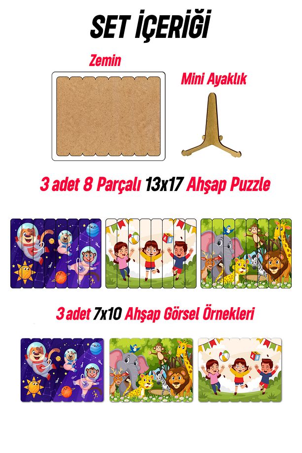 Ahşap Çubuk Puzzle, 3lü Set Puzzle, , Montesorri Puzzle ÇB302 - 5