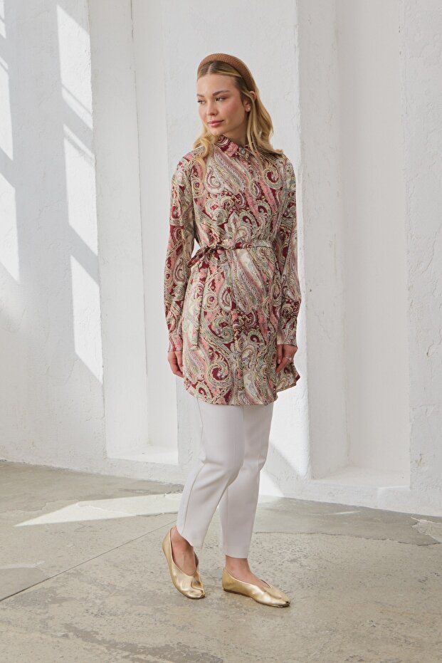 Desenli Gömlek Bordo - 9