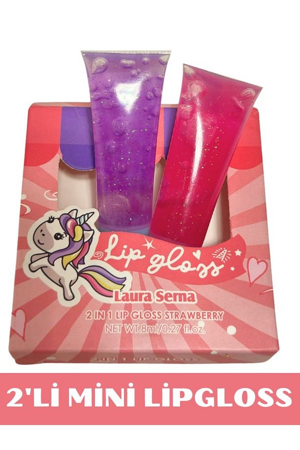 2'li Çilekli Mini Lip Gloss - 2'li Çilekli Mini Dudak Parlatıcısı - 2