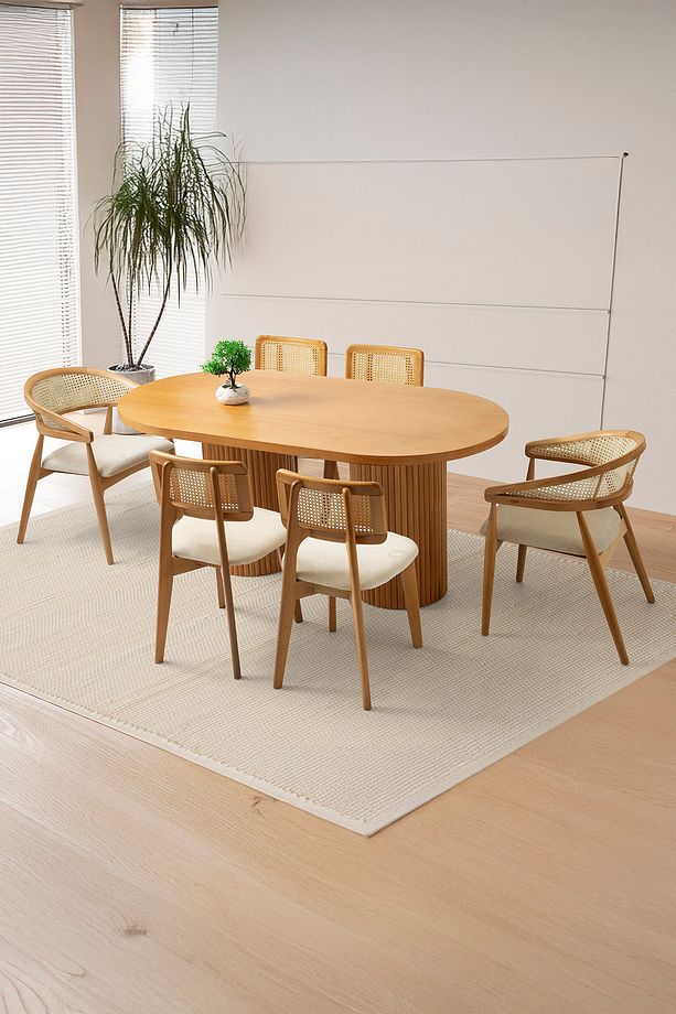 Orkide Oval Yemek Masası Takımı Gazel Sandalye Natural  (1 Masa 6 Sandalye ) - 1