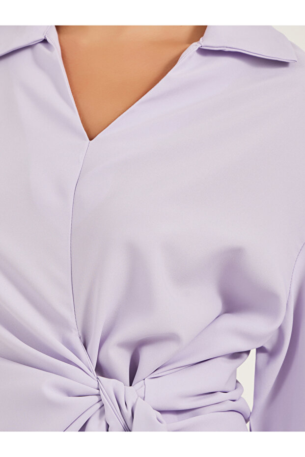 Solid Collared Wrap Look Top - 3