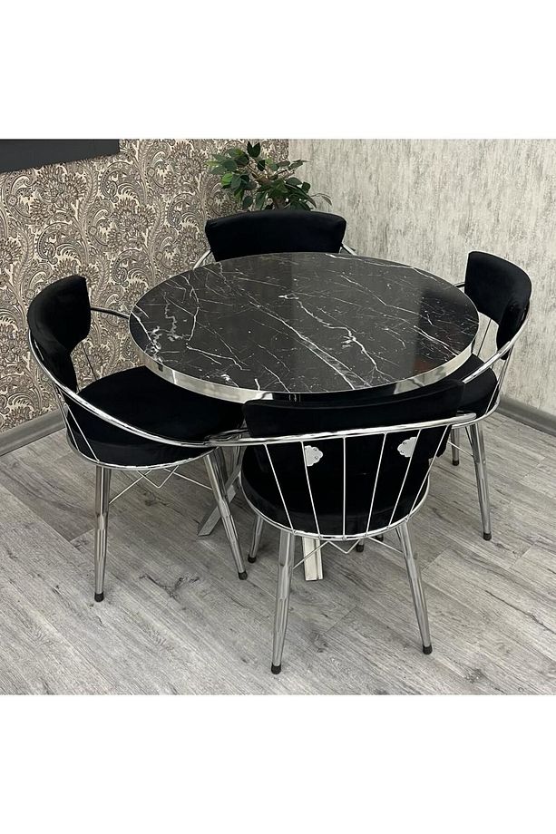 Mutfak Masa Sandalye Takımı , Zümrüt 4 Kişilik Mutfak Masa Takımı, Yuvarlak Masa Takımı - 4