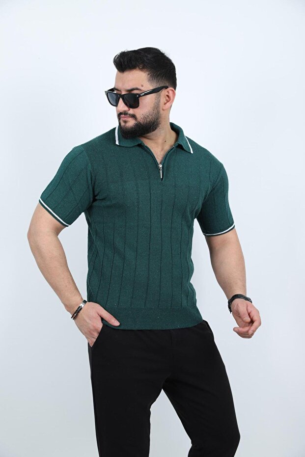 Polo Neck Short Sleeve Men's Knitted Knitwear T-Shirt