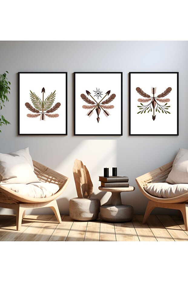 Arrow and Feather Symphony Abstract Bohemian Frame Look 3'Lu Set Mdf Table
