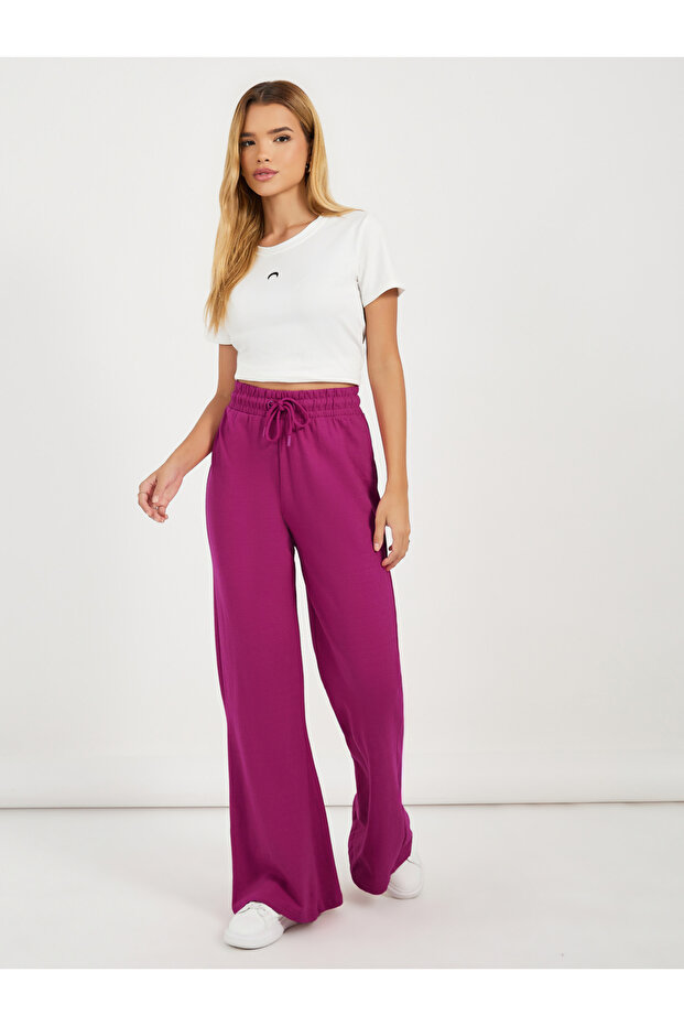 Solid Drawstring Waist Flared Joggers - 1