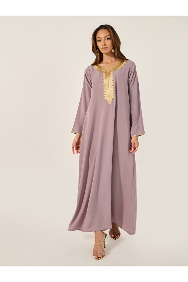 Lace Detail Round Neck A-Line Jalabyia