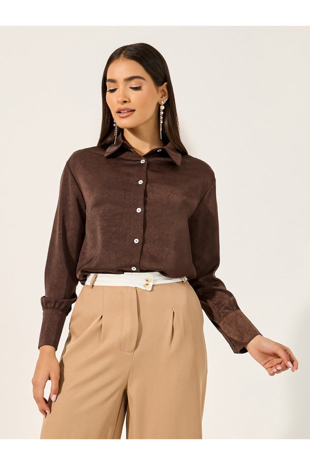Solid Buttoned Down Spread Collar Shirt - 1