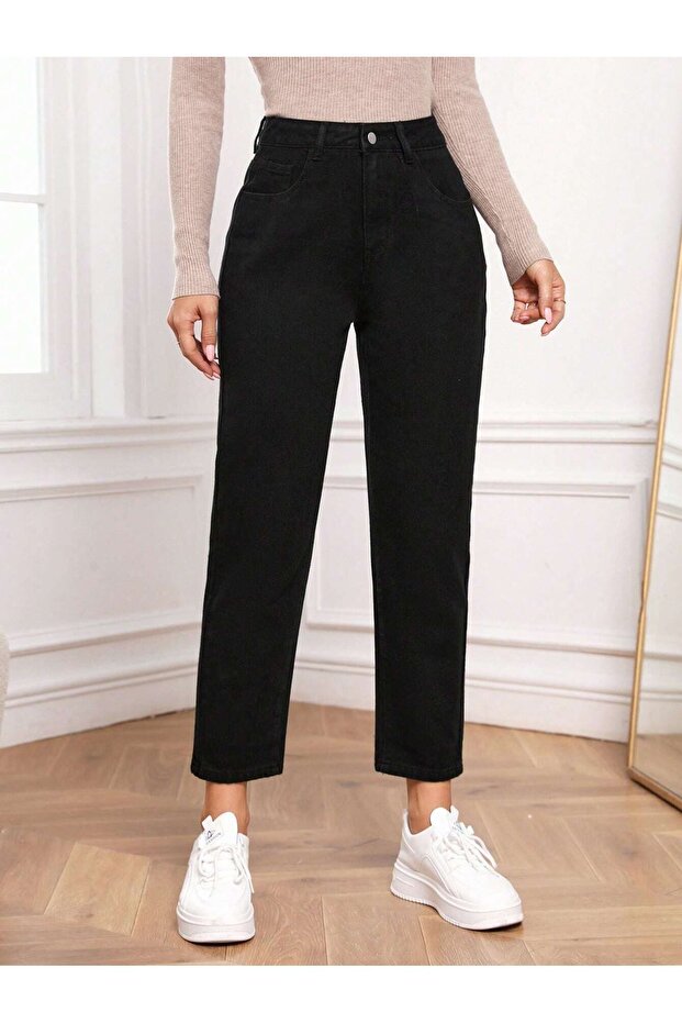 High Waist Mom Jeans Carrot Cut Jeans - Black
