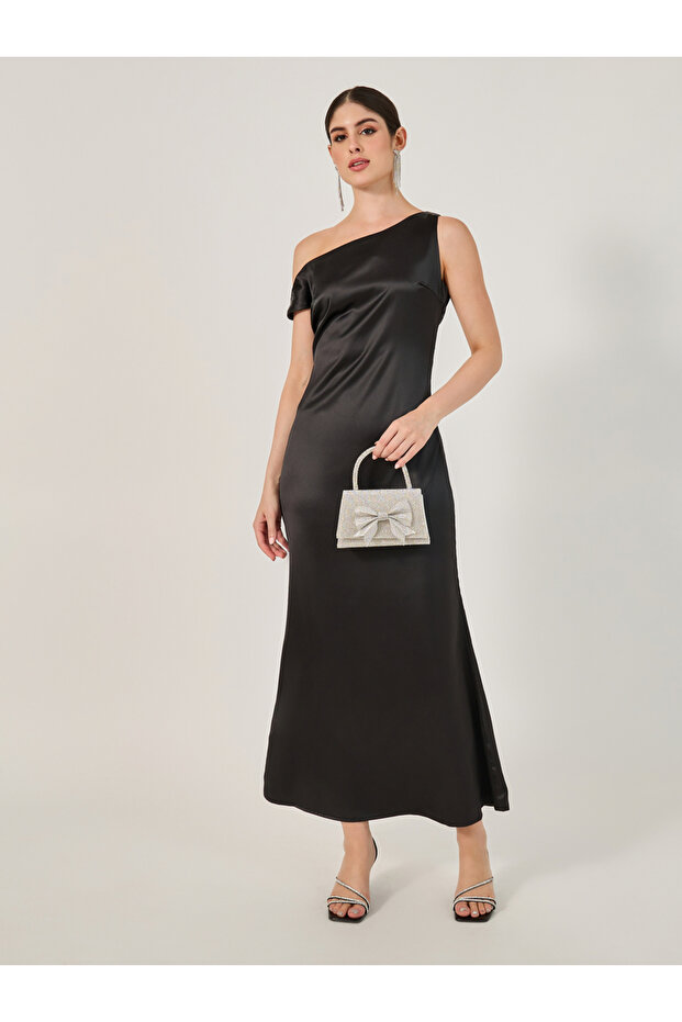 فستان ماكسي سادة بكتف واحد وخط A - 1