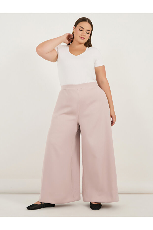 بنطلون واسع الساق عالي الخصر بمقاس كبير - 1