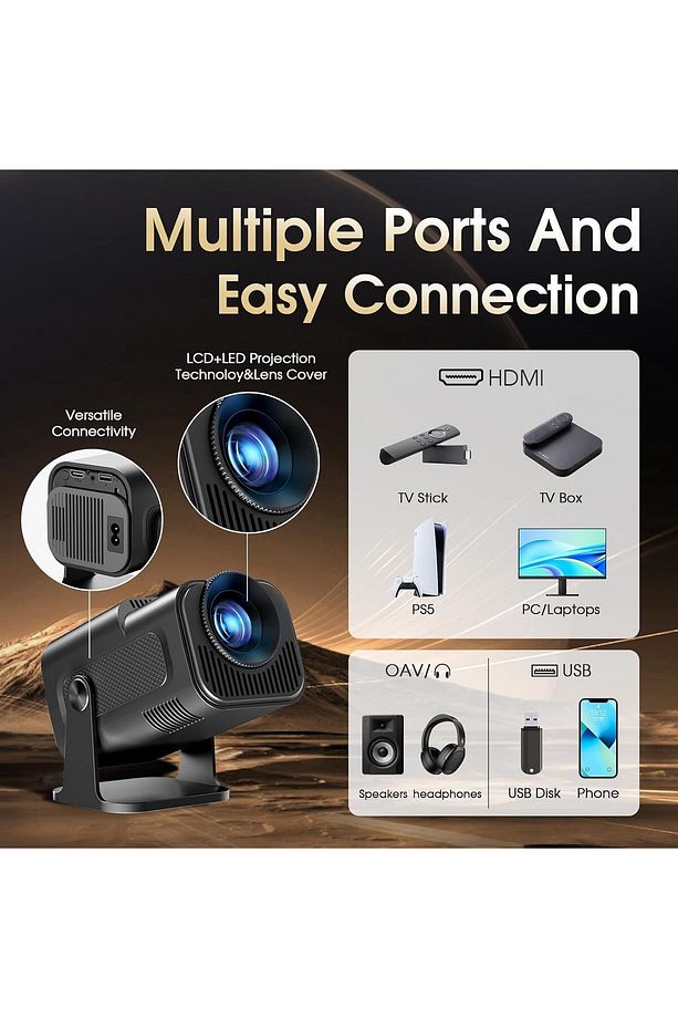Mini Projektör, 4K FHD 1920x1080P 180° Taşınabilir Projektör, 2.4/5G WiFi ve BT 5.0, Android ve iOS - 2