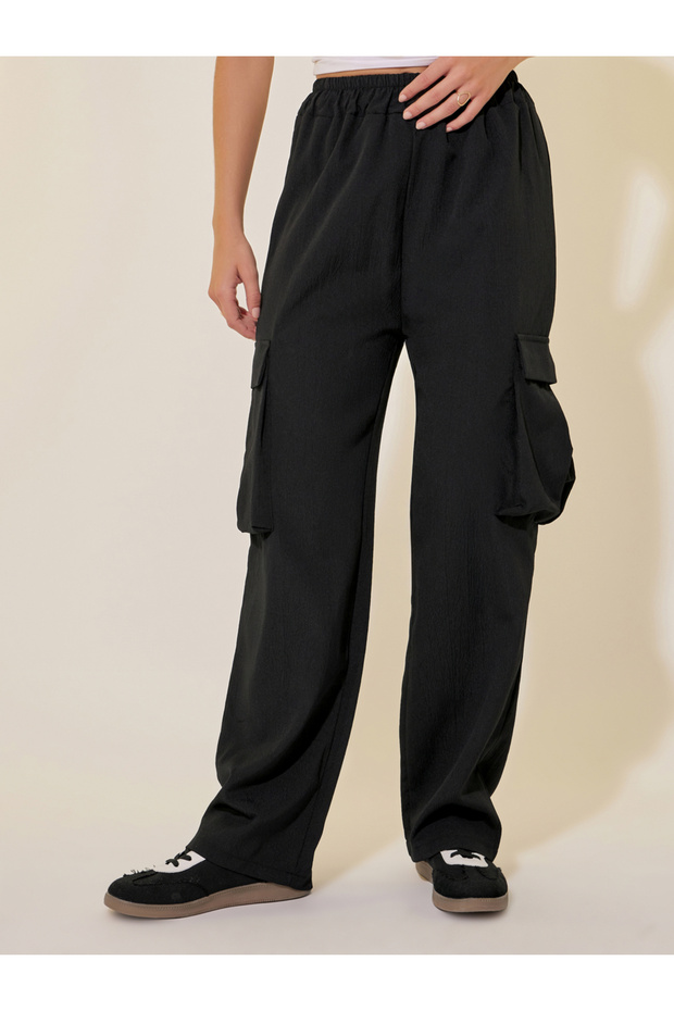 بنطلون كارغو سادة متوسط الارتفاع بقصّة عادية - 2