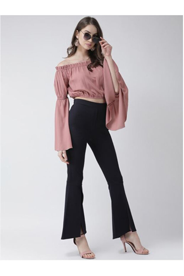 بنطلون بوت كات سادة مع حاشية أمامية مشقوقة - 4