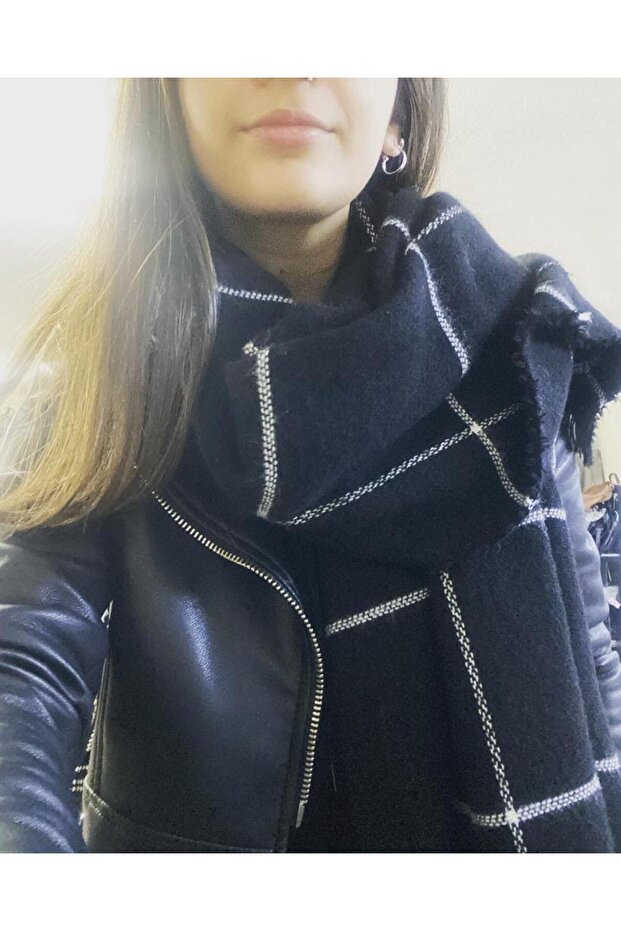 Black Color White Striped Scarf
