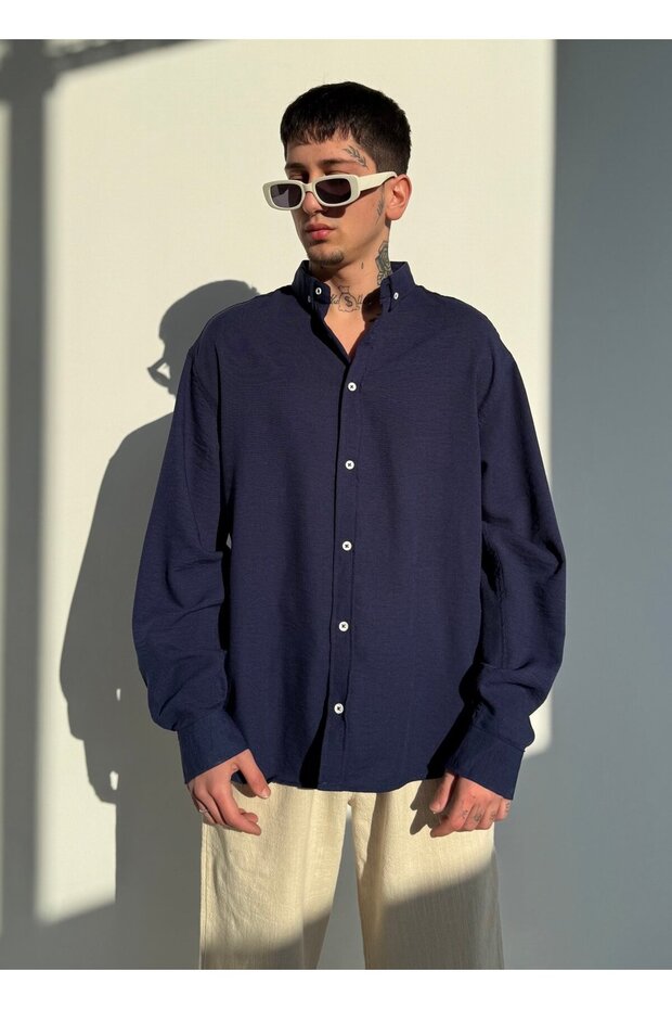 Oversize Keten Gömlek - 4