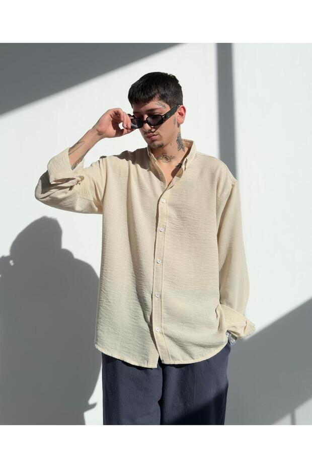 Oversize Keten Gömlek - 6