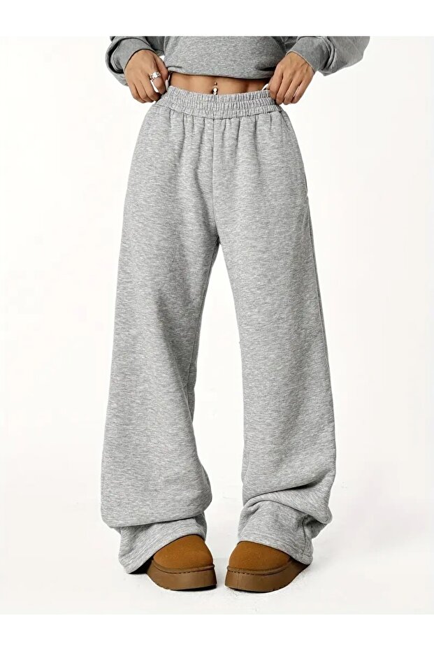 Women's Gray Baggy Loose Fitting Stretchy Comfortable Fabric Sweatpants