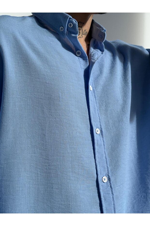 Oversize Keten Gömlek - 4