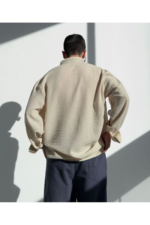 Oversize Keten Gömlek - 3