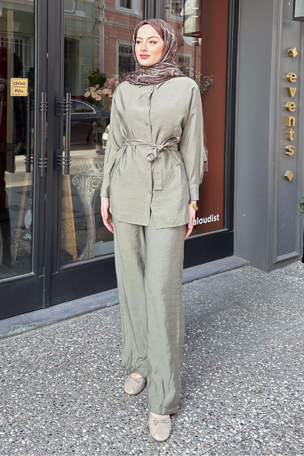 Basic Belted Suit - Khaki - 1