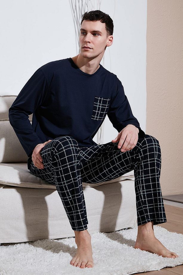 Ekoseli Cepli Beli Lastikli % 100 Pamuk Regular Fit Pijama Takımı Erkek PİJAMA TAKIMI 657200 - 1