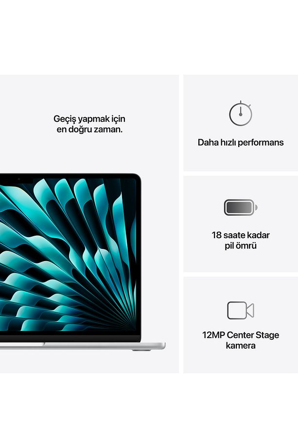 13" MacBook Air: Apple M4 chip with 10-core CPU and 8-core GPU, 16GB, 256GB SSD - Gümüş - 10