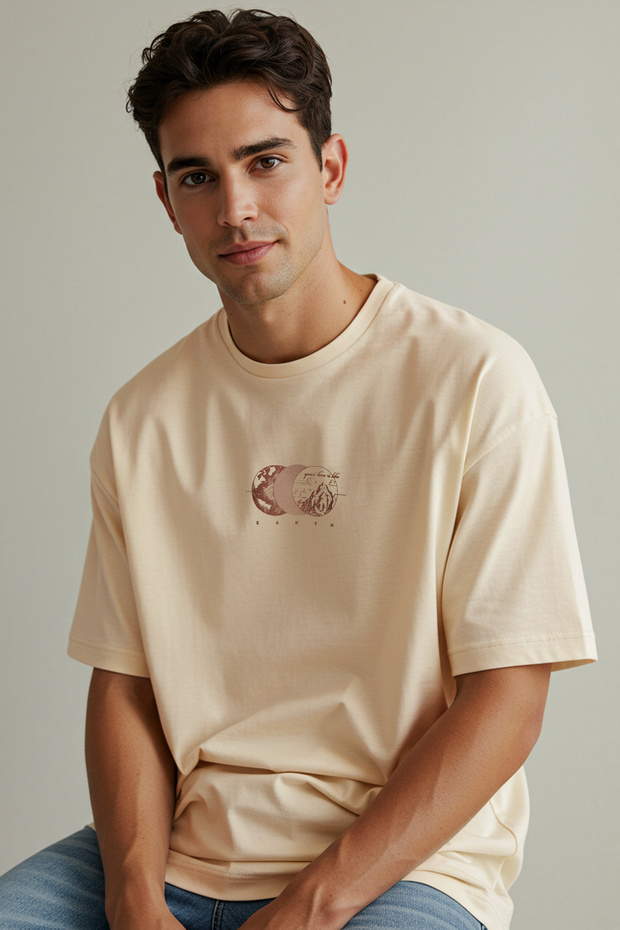 Vizon Oversize/Geniş Kesim Baskılı %100 Pamuk T-Shirt TMNSS23TS00261 - 2