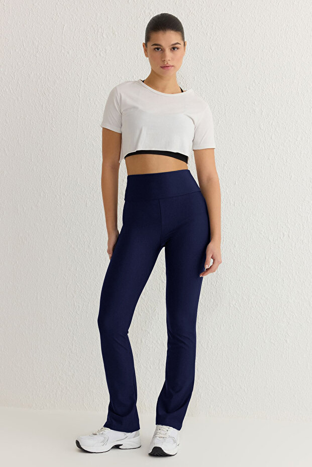 Lacivert Tam Boy Straight Cut Toparlayıcı Dalgıç Örme Spor Tayt THMSS25TY00009 - 2