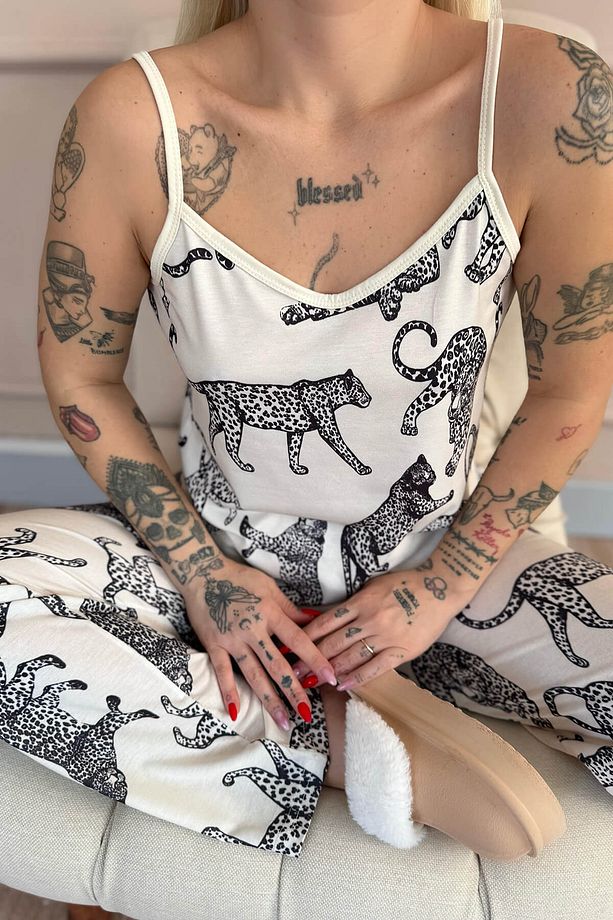Panther Dantelli Ip Askılı Örme Kadın Pijama Takımı - 6