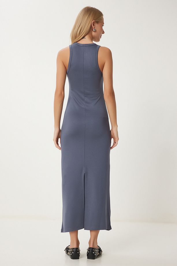 Kadın Füme Halter Yaka Basic Yazlık Örme Elbise EJ00001 - 5