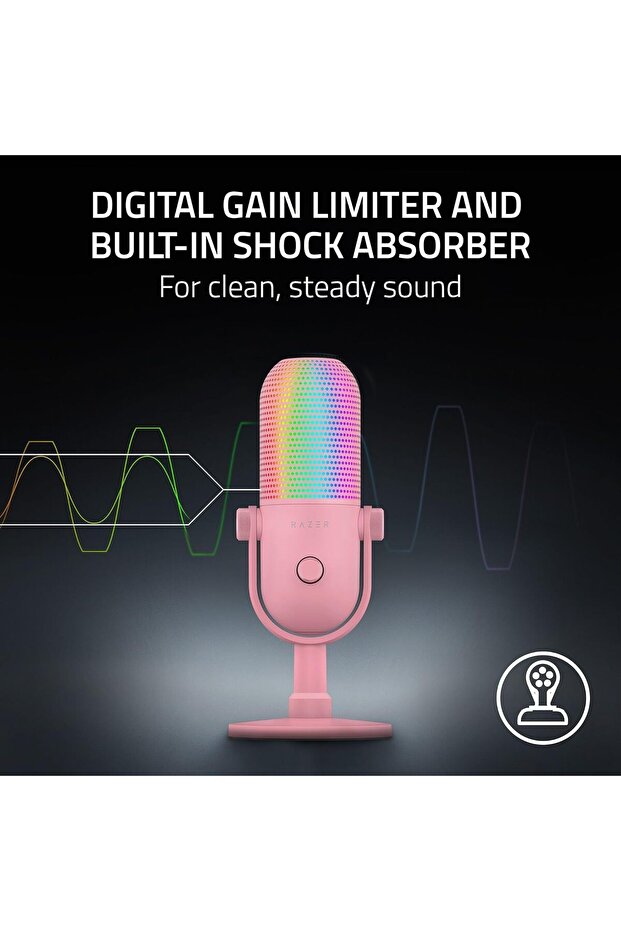 Seiren V3 Chroma RGB USB Microphone: Stream & Game Reactive Lighting, Tap-to-Mute Sensor, Cond - 13