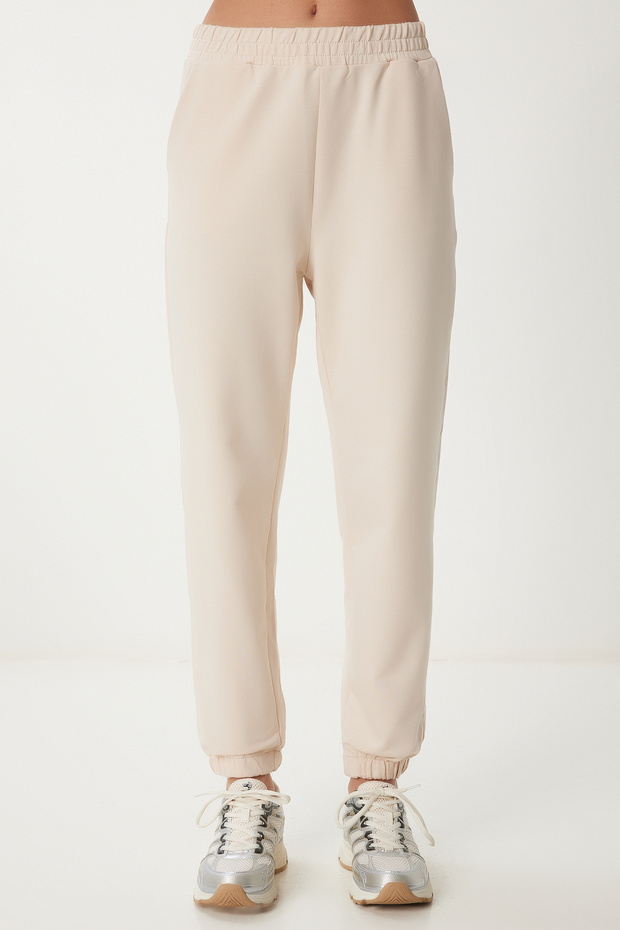 Kremowy damski dres z okrągłym dekoltem i dzianinowym oversize FN03456 - 4