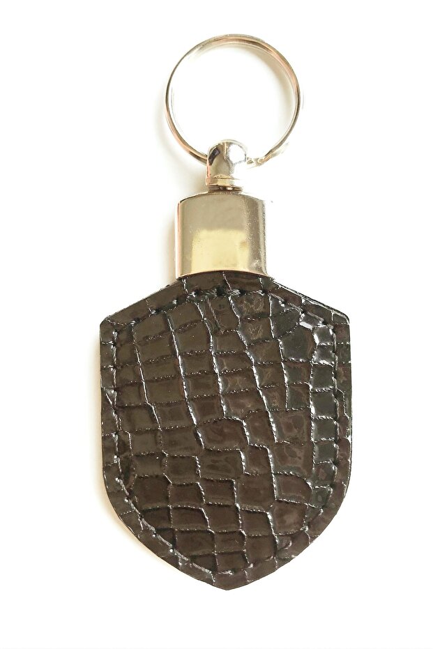 Genuine Leather Keychain Black Python Printed - 3