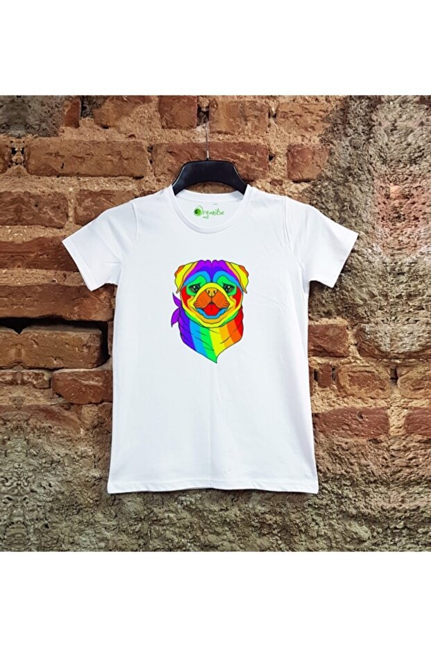 Pug Colors Printed Children's Unisex White Printed T-Shirt