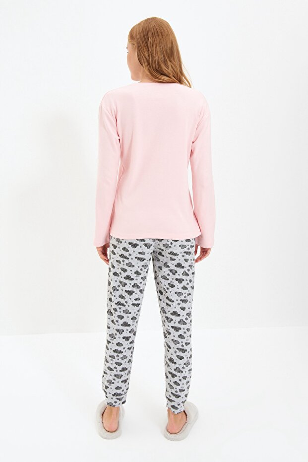 Somon Pamuklu Nakışlı Örme Pijama Takımı THMAW21PT0646 - 6
