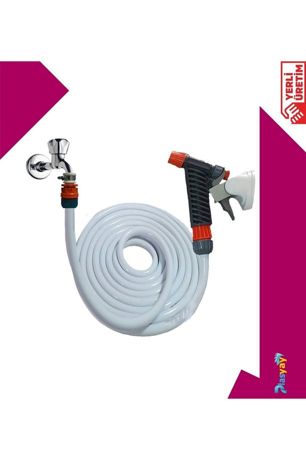 Basınçlı Düz Sulama Ve Yıkama Hortum Seti 10 Metre Beyaz - 1