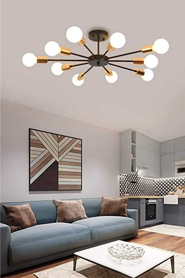 Pervane 10'lu Siyah Gold Sarı Avize - 1