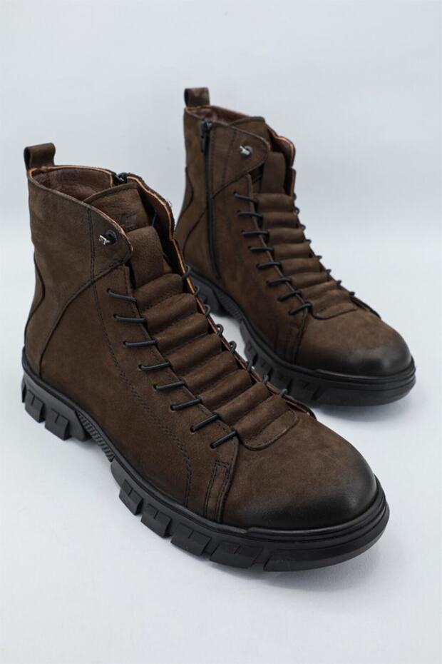 Leather lace-up zippered coffee torje men's boot 20725