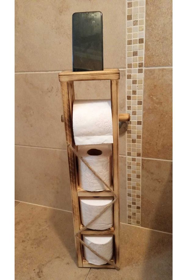 Ahşap Wc Kağıtlık Tuvalet Telefon Tutucu Standı Özellikli Banyo Kağıtlık - 6