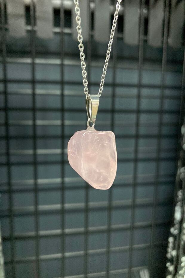 Natural Raw Pink Quartz Love Stone Pendant