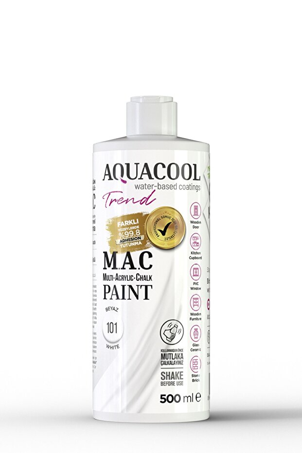 Aquacool Trend Akrilik Hobi Boya 500 ml Su Bazlı Hibrit Dönüşüm Boyası 101 Beyaz