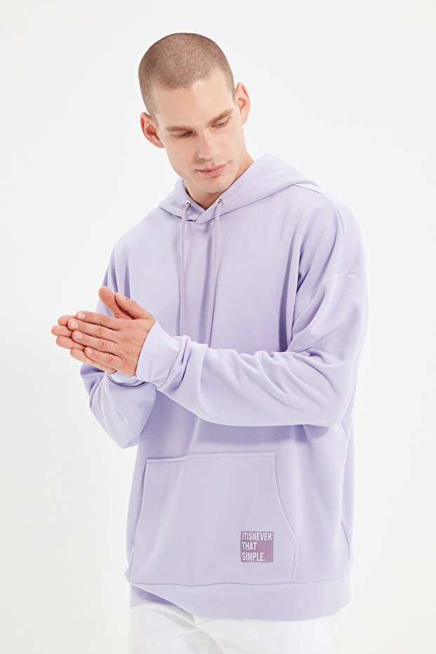 Lila Oversize/Geniş Kesim Kapüşonlu İçi Polar/Sıcak Tutan Sweatshirt TMNAW21SW2005 - 2